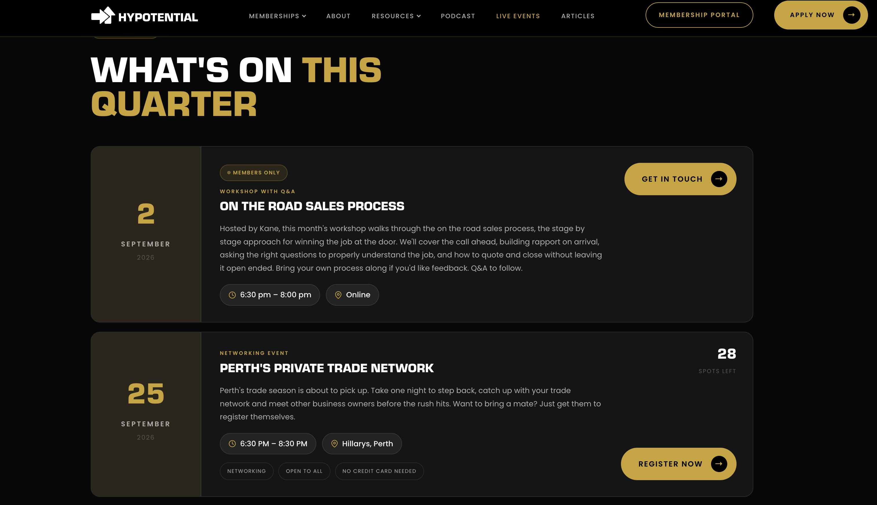 Hypotential live events page website preview