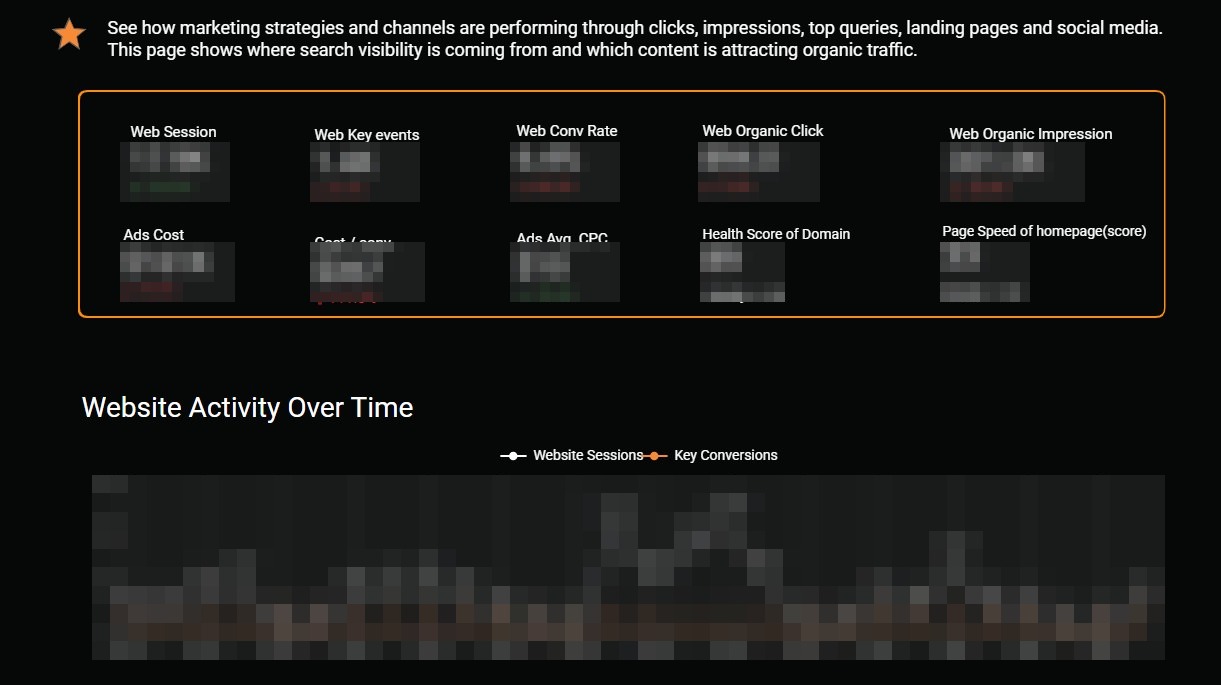 Mosaic-masked marketing analytics dashboard preview