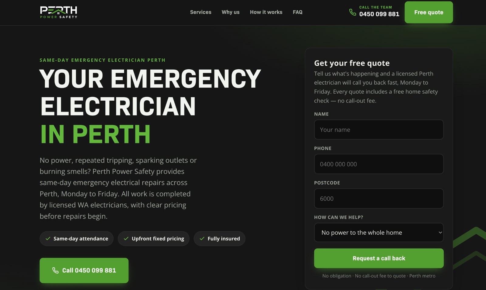 Perth Power Safety website screenshot